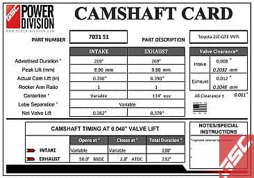 GSC Power-Division Billet VVTI 2JZ-GTE S1 Camshafts.