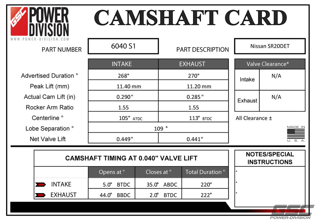 GSC Power-Division SR20 S1 Camshafts Motor Vehicle Engine Parts GSC POWER DIVISION   