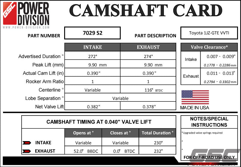 GSC Power-Division Billet 1JZ-GTE VVTi S2 Camshafts Motor Vehicle Engine Parts GSC POWER DIVISION   