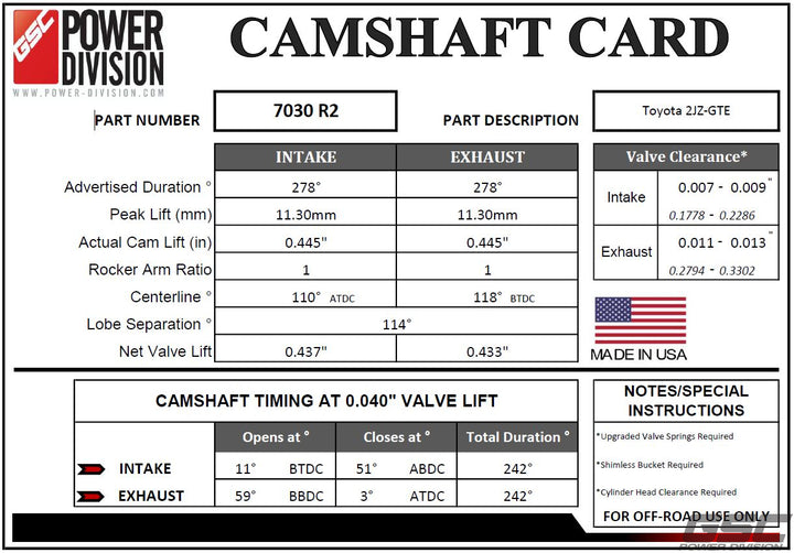 GSC Power-Division Billet 2JZ-GTE R2 Camshafts Motor Vehicle Engine Parts GSC POWER DIVISION   