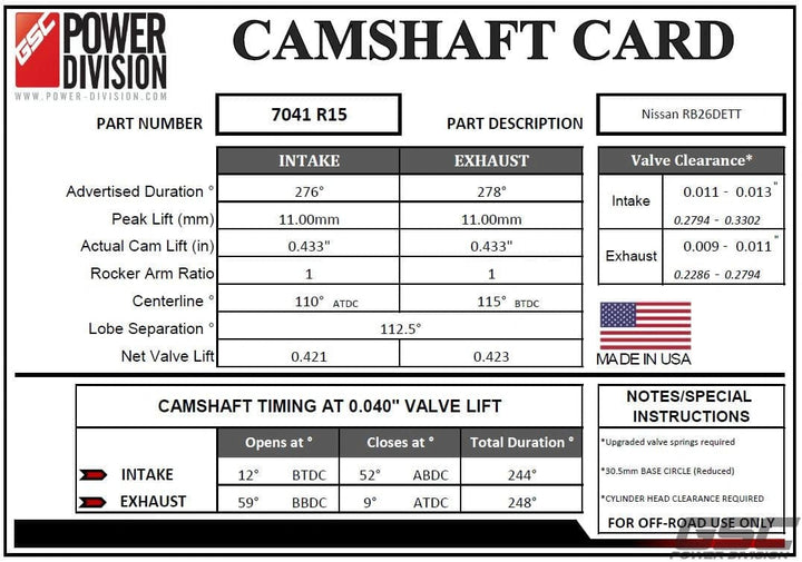 GSC Power Division Billet R1.5 camshaft set for Nissan RB26DETT Motor Vehicle Engine Parts GSC POWER DIVISION   