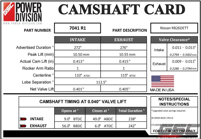 GSC Power Division Billet R1 camshaft set for Nissan RB26DETT Motor Vehicle Engine Parts GSC POWER DIVISION   