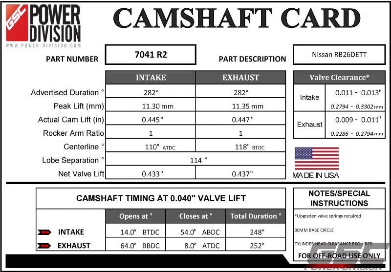 GSC Power-Division Billet R2 camshaft set for Nissan RB26DETT Motor Vehicle Engine Parts GSC POWER DIVISION   