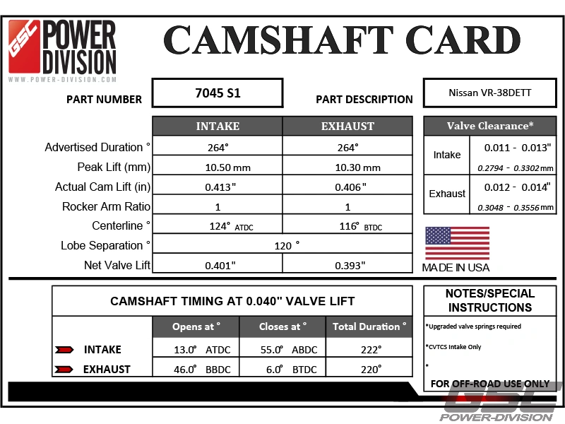 GSC Power-Division Billet S1 camshaft set Nissan VR38DETT GT-R Motor Vehicle Engine Parts GSC POWER DIVISION   