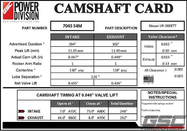 GSC PowerDivision Billet S4M camshaft Nissan VR38DETT GT-R.