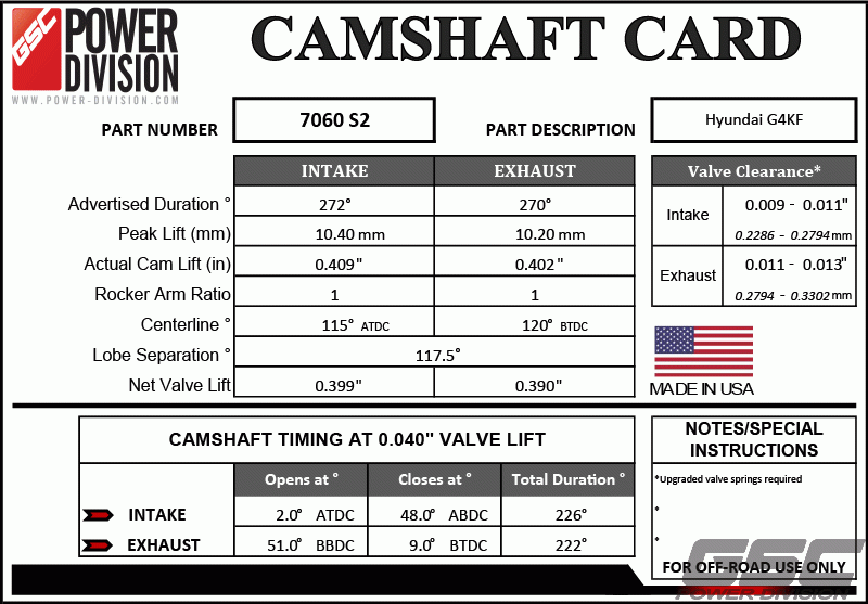 GSC Power-Division Hyundai Billet G4KF S2 Camshafts Motor Vehicle Engine Parts GSC POWER DIVISION   