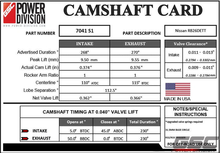 GSC Power Division Billet S1 camshaft set for Nissan RB26DETT Motor Vehicle Engine Parts GSC POWER DIVISION   
