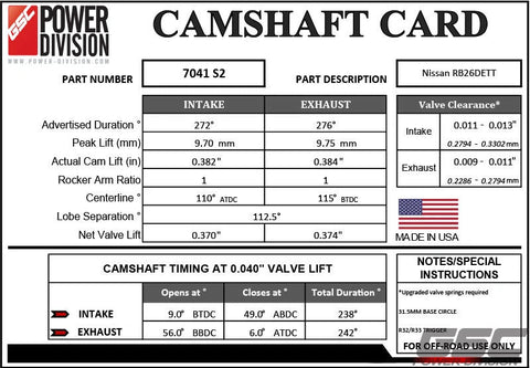 GSC PowerDivision Billet S2 camshaft set for Nissan RB26DETT.