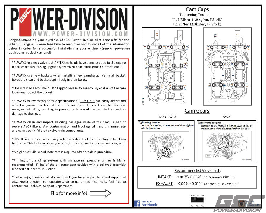 GSC Power-Division Billet S1 Camshaft set for EJ207 JDM/EURO WRX & STi V7+ Motor Vehicle Engine Parts GSC POWER DIVISION   